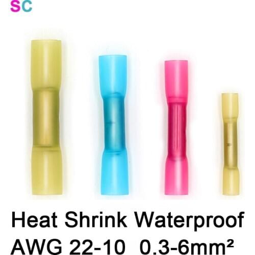 Heat Shrink Waterproof Connector 50PCS/Pack AWG22-10 0.3-6mm² Wire Fast Crimp Electrical Butt Insulated Nylon Copper Terminal