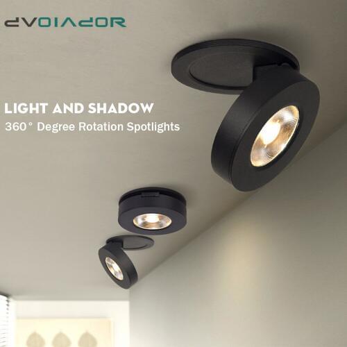 Slim LED embedded ceiling downlight 12w 7w 5w Foldable and 360 degree rotatable led recessed downlight built in COB Spot light