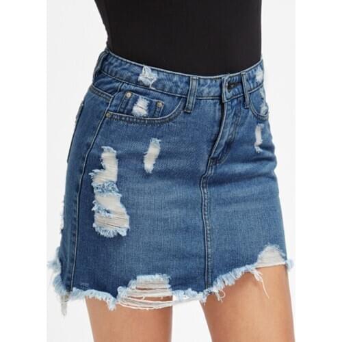 High Quality Not Cheap Women Blue Ripped Casual Denim Skirt Summer New Bodycon Women Skirt Basic Pocket Jeans Mid Waist Skirt