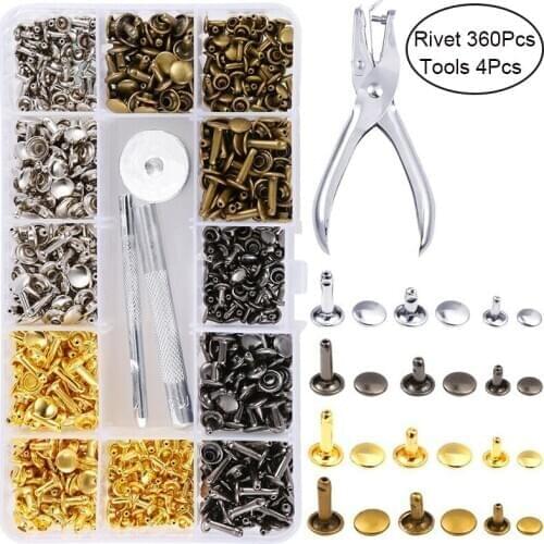 360Pcs 3 Size 6x8mm 8x8mm 8x12mm Nail Rivet Tool Kit Handmade Craft For Clothing Shoes Belt Hat DIY Decoration Rivets 4 Colors