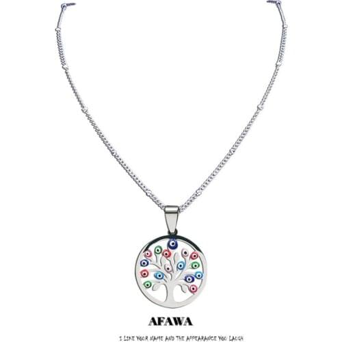 Stainless Steel Islam Colorful Turkey Eyes Tree of Life Necklaces Women Silver Color Necklaces Muslim Jewelry ojo turco N5210S05