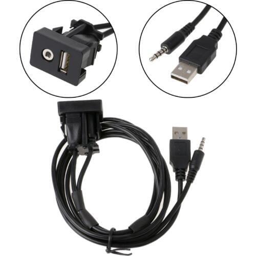 1M Car Dash Flush Mount USB Port Auto Boat 3.5mm AUX USB Extension Cable Adapter