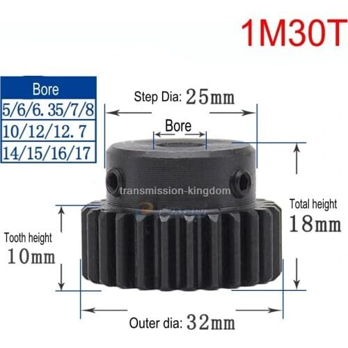 1Pcs 1Modulus Convex Gear 30 Teeth 35 Teeth Metal Motor Spur Gear Rack Bore 5-16mm Transmission
