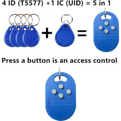 1pcS RFID multiple key fob 5 in 1 125khz T5577 EM ID writable IC 13.56Mhz 1k S50 UID changeable key fob tag