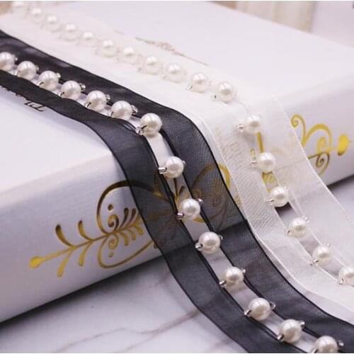 10Yards White Pearl Bead Beaded Organza Trims Sew On Collar Ribbon Jewelry Headpiece DIY Wedding Dress Sleeve Accessories Belt