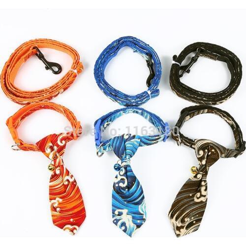 12 Sets/lot Dog Collar with Bow tie and Leash Personal Custom Adjustable Pet Dog Cat Neck Tie Pet Gromming Product