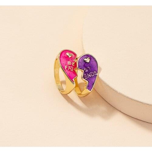 2pcs/set Drop Oil Love Heart Rings for Women Couple Ring Fashion Letters Peach Heart Vintage Accessories Ring Friendship Jewelry