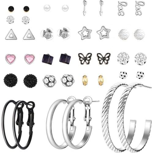 20Pairs/Set Women Fashion Letters/Butterfly/Circle Ear Stud Earrings Jewelry