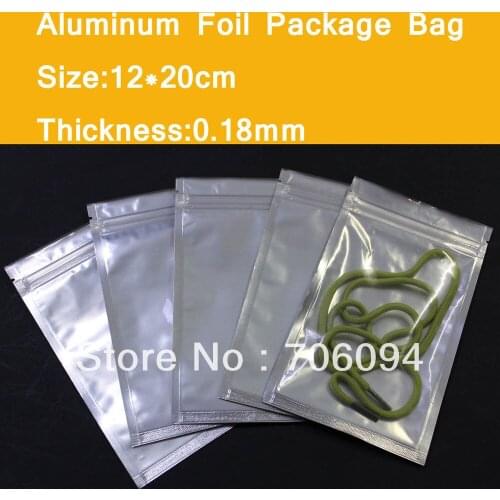 200pcs 12*20cm Clear Aluminum Foil Zipper Plastic bag,Ziplock Plastic bag,Aluminum Plastic Bag