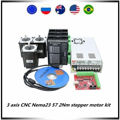 3 axis CNC Nema23 57 stepper motor kit include 3 pcs 2Nm 300oz-in motor +3 pcs drivers + 1 pcs 350w36v power supply + MACH3 card