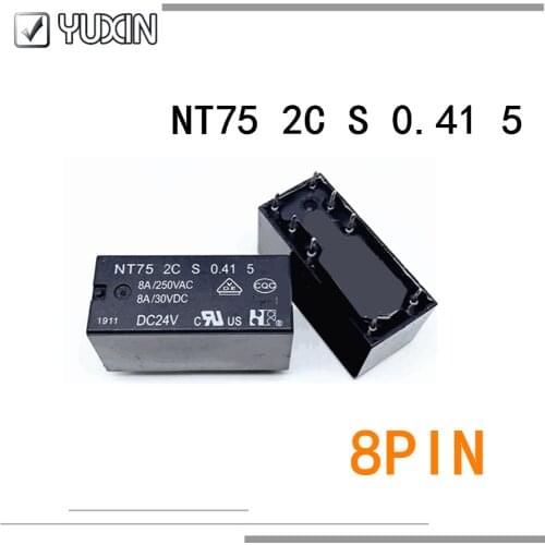 5PCS/LOT 100%Original&New Relay NT75 2C S 0.41 5 12VDC 24VDC NT752CS0.415 NT75-2C-S-0.41-5 DC12V DC24V 8PIN 8A