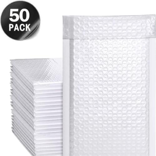 50Pcs White Pearlescent Film Poly Mailer Bubble Waterproof Shockproof Padded Envelopes for Gift Packaging Lined Self Seal Bag