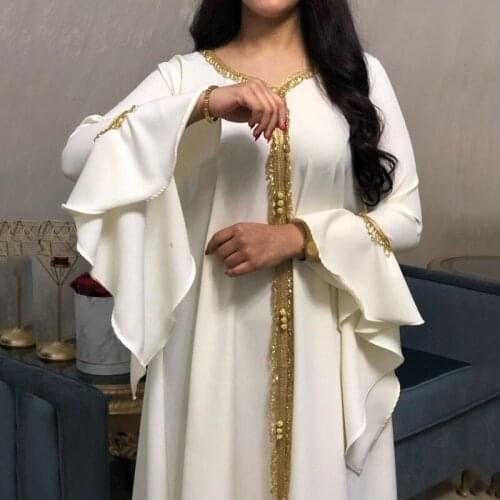 Arabic Dress Tassel White Abaya Women Djellaba Muslim Fashion Islamic Clothing For Girls Lotus Sleeve Robes Plus Size Boubou