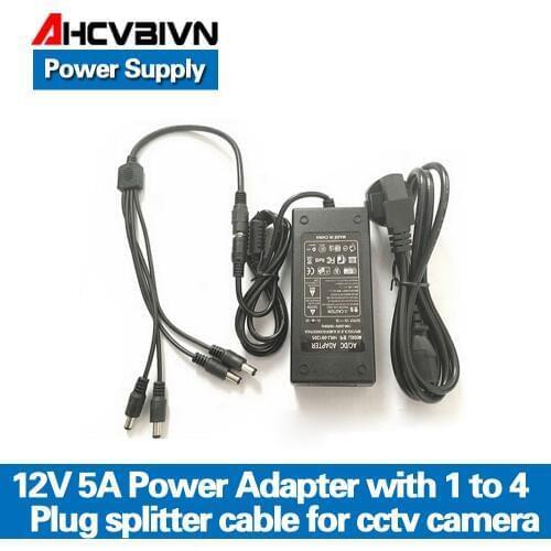 AHCVBIVN 12V 5A 1to 4 Port plug splitter cable CCTV Camera AC Adapter Power Supply Box For the CCTV Security Camera