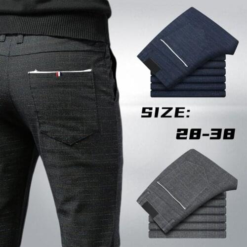 Men Fashion Dress Pants Classic Business Plus Size Casual Straight Trousers Plaid High Quality Pants