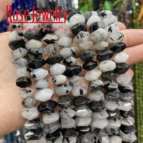 Wholesale Natural Black Rutilated Beads Irregular Special Cut Genuine Loose Spacer Beads For Jewelry DIY Making Bracelets 15"