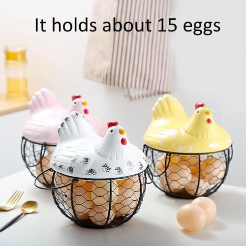 Eggs Holder Basket Organizer Storage Ceramic Fruit Container Kitchen Hen Decor Hen Shaped Large Storage Basket Rack Decor