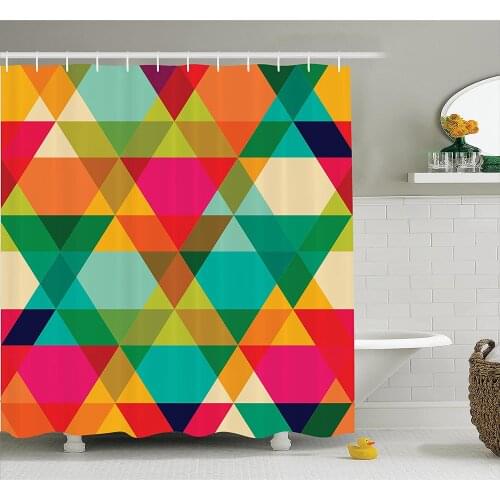 Geometric Shower Curtain Abstract Geometric Vintage Inspired Retro Colors Old Style Graphic Art Deco Print Bathroom Curtains