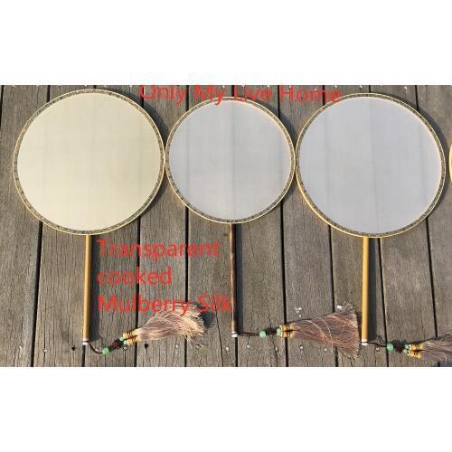 Fine Chinese Traditional Mulberry Silk Fan Dance Costume White Vintage Bamboo Handles Fan DIY Hand Painting Embroidery Hand Fan