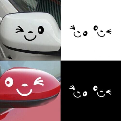 2Pcs Lovely Smiling Face Car Rearview Mirror Sticker Reflective Decal Decor