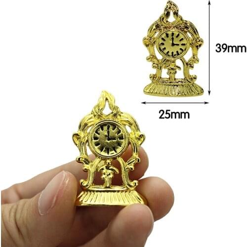 1pcs 1/12 Miniature Furniture Golden Retro Small Clock Mini Dollhouse Furniture Accessories