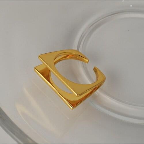 MLKENLY Minimalist S925 Sterling Silver Ring Female INS Open Double Layer Geometric Square Flat Index Finger Rings for Women