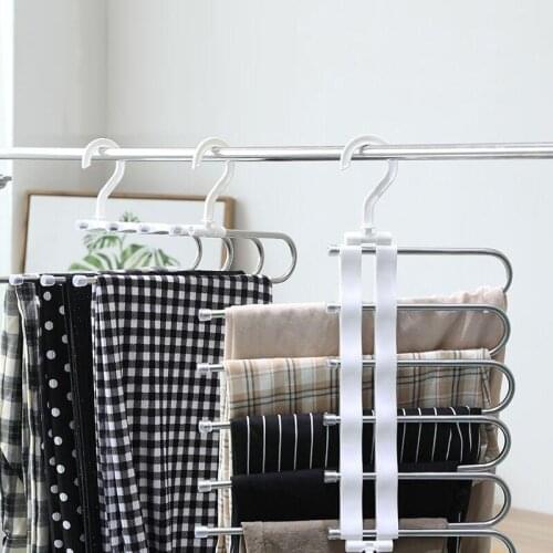Stainless Steel Multifunctional Rack Clothes Folding Magical Household Wardrobe Retractable Cloth Storage Rack Multilayer Hanger