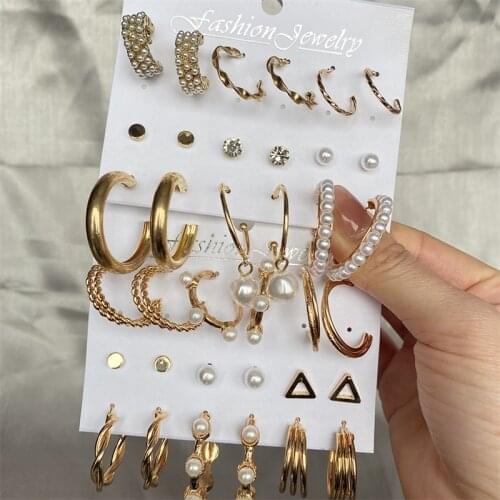 Fashion Gold Hoop Earrings Set Women Pearl Hoop Earrings Oversize Metal Circle Punk Earring 2021 Female Fashion Jewelry