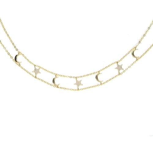 Fashion Moon Star charm Choker Necklace Gold Color double Chain Collar Necklace For Women Party wedding Jewelry Charm Bijoux