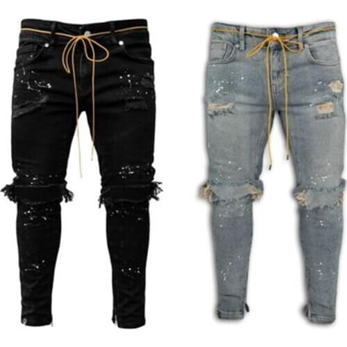 Mens Sweatpants Sexy Hole Jeans Pants Casual Summer Autumn Male Ripped Skinny Trousers Slim Biker Outwears Pants