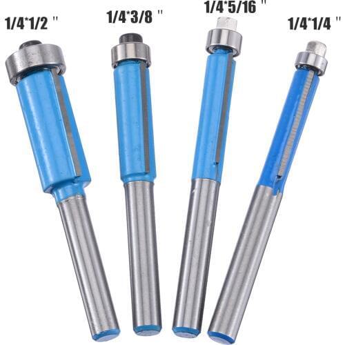 4pcs 6/8/10/12mm 1/4" Shank Flush Trim Router Bits Set End Bearing Milling Cutter For Woodwork Tool