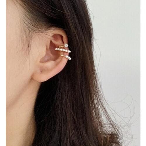 3-Piece Set Geometric Pearl Ear Clip Earrings Charming Womens Wedding Gold Earrings Jewelry Fashion Ladies Party Accessories