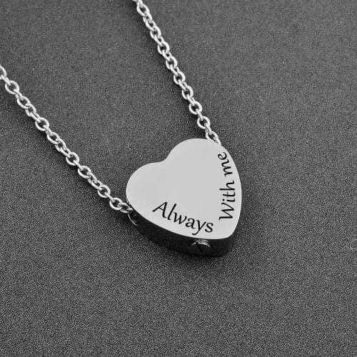Stainless Steel Cremation Jewelry Heart Ash Pendant Urn Necklace Always In My Heart Memorial Keepsake Jewelry Gifts