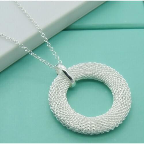 New Fashion Round Mesh Pendant Necklace Women Engagement Wedding Gift