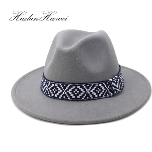 2020 New Autumn Winter British Classical Men Women Jazz Panama Woolen Felt Fedora Hat with Wide Brim Hat Church Caps