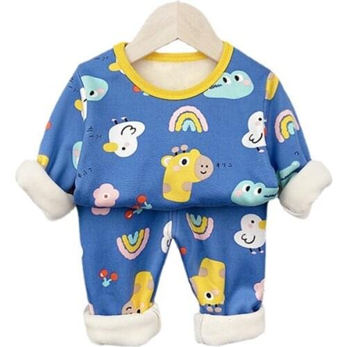 New Winter Baby Girls Clothes Children Fashion Cartoon Warm T-Shirt Pants 2Pcs/Sets Toddler Casual Boys Clothing Kids Tracksuits