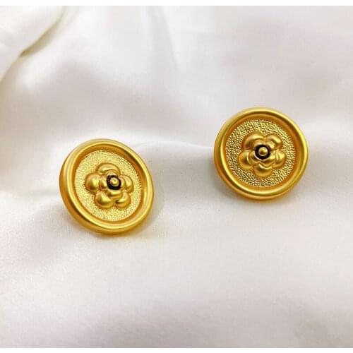 New copper European and American retro earrings camellia fashion earrings round flower earrings