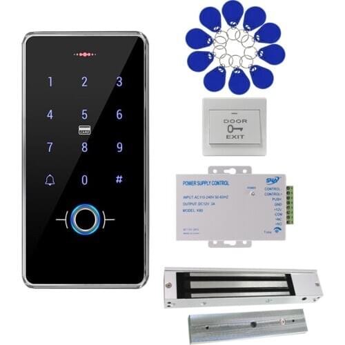IP68 Waterproof Door Access Control RFID Keypad + Power Supply +Button+ 180KG Electric Magnetic Lock for Home