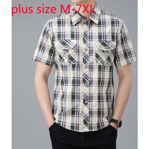 New Arrival Fashion Cotton Summer Men Extra Large Plaid Short Sleeve Casual Shirts Plus Size M L XL 2XL 3XL 4XL 5XL 6XL 7XL