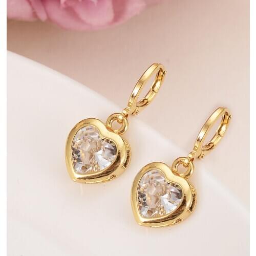 White blue crystal diamond Heart drop Earrings Women/Girl,Love Trendy fashion old Jewelry for African/Arab kids best gift