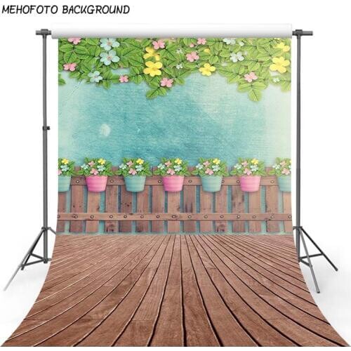 Dark Brown Wood Floor Backdrops for Photography Newborn Green Leaves Colorful Flowers Baby Picture Newborn Photo Studio Props