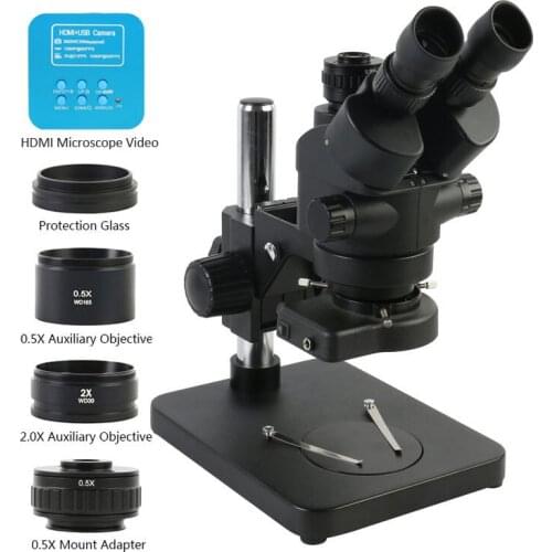 Simul Focal Continuous Zoom 3.5X-90X Trinocular Stereo Microscope 36MP 1080P HDMI USB Video Camera 144 LED Ring Light