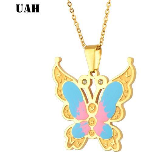 UAH Fashion Elegant Animal Necklace Enamel Butterfly Necklaces Vintage Necklace Pendant Charm Women Friend Gift