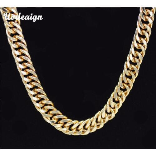 Uodesign Curb Chain Necklace Hollow Miami Cuban Link Chain For Men Gift 10mm Long/Choker Wholesale Gold Color Hip Hop Jewelry