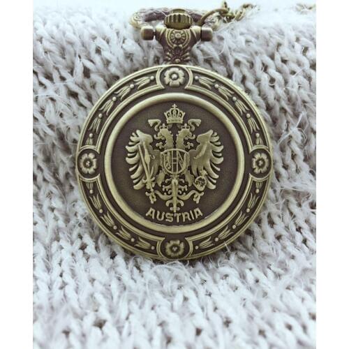 Vintage Double Eagle Bronze Fans Gift Pocket Watch AUSTRIA National Emblem Copper Necklace Quartz Watches