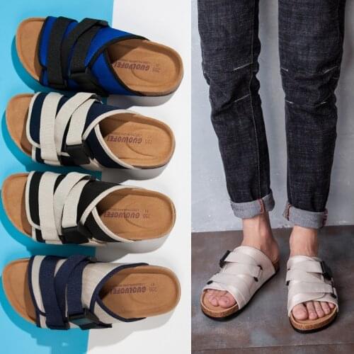 High Quality Mens Canvas Slippers 2021 New Fashion Mens Cork Beach Shoes Men Sandals