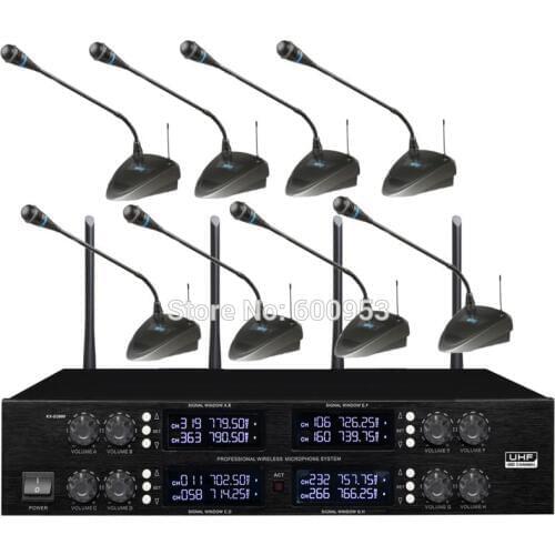 High-Class 400 Channel UHF Adjustable Fequencies Wireless Conference Microphone System 8 Desktop Mic 2U 19" Rack Mountable