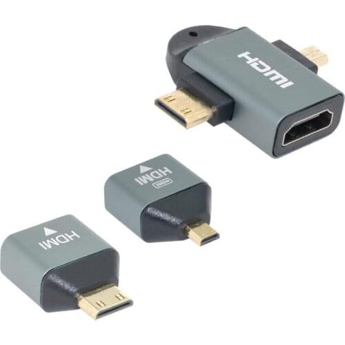 Xiwai Micro Mini HDMI Male to HDMI-compatible 1.4 Female 2-in-1 Combo Adapter 4K@60hz 3pcs/set