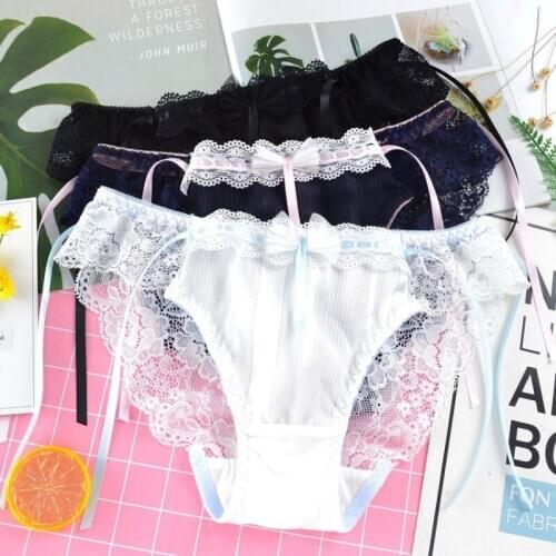 Japanese Sexy Transparent Lace Underwear Women Seamless Panties Thongs Kawaii Panty Loli Lingerie Cute Briefs Black White Blue