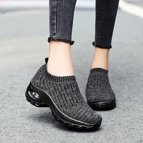 Plus Size Air Cushion Socks Sneakers Womens Running Shoes Ladies Sport Shoes Sports Platform Dark Gray Knit Tennis Femme A-472